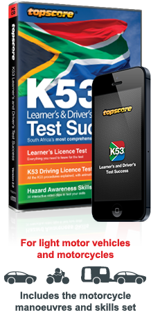 Topscore k53 Learner's & Driver's Test Success interactive CD-ROM packaging and mobile app